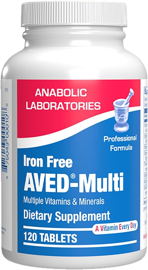 Bezželezný denný multivitamín pre mužov a ženy, 120 tabliet - AVED Daily Multivitamínové a minerálne zdravotné doplnky - Vitamíny A, C, D, E, vitamín B komplex, zinok, vápnik, horčík, viac
