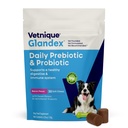 Vetnique Glandex Daily Probiotiká pre psy s prebiotikami na podporu zdravia Gut s fiberovými a tráviacimi enzýmami, probiotické žuvačky alebo prášok (30 ct žuvačky, slaninové žuvačky)