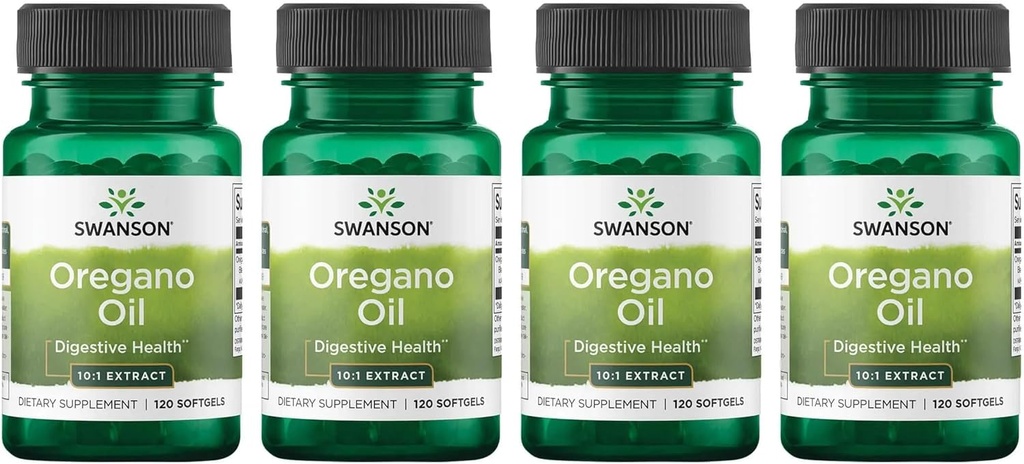 Swanson Oregano Oil 10:1 extrakt - Natural Supplement Propagation Digestive Health & Respiration Support - Podpora Gastrointestinálneho systému a močového traktu Tract Health - (120 Softgels, 150mg Each) (4 balenie)
