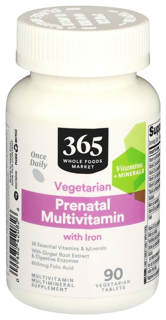 365 podľa trhu s celými potravinami, prenatálny multivitamín so železom, vegetarián, 90 grófov