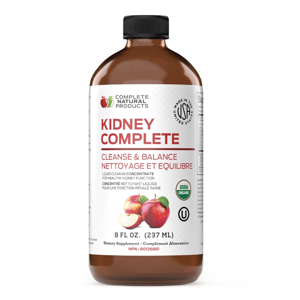 Kompletné prírodné produkty Obličky Kompletné - 8oz Organické kvapaliny pre podporu obličiek, Čistiť, a Detox s Apple Cider Vinegar, Citrón, & Organic Chanca Piedra.