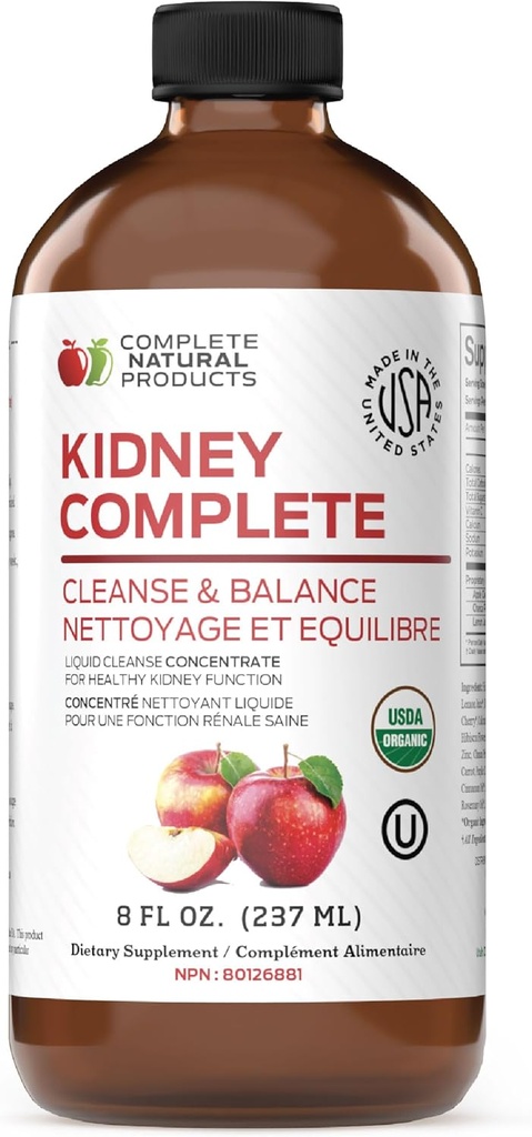 Kompletné prírodné produkty Obličky Kompletné - 8oz Organické kvapaliny pre podporu obličiek, Čistiť, a Detox s Apple Cider Vinegar, Citrón, & Organic Chanca Piedra.