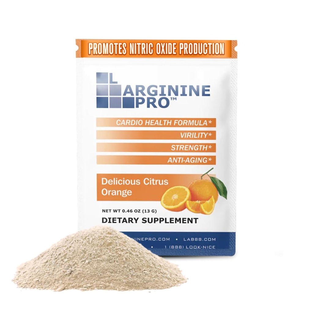 L-ARGININE PRO Supplement Powder 30 Packets Single Serve Travel Size 5 500mg L-arginín Plus 1 100mg L- Citrulín, Orange