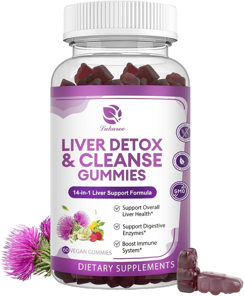 Pečeň čistí Detox a opravy Gummy- Nová formula podpora pečene doplnok s mliekom Thitle Silymarin, Púpava, Artičoky extrakt a bazy - Žiadny cukor, Pečeň Zdravie Supplement - 60 Vegan Gummie
