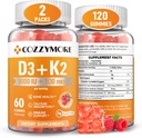 Bezcukrové vitamíny D3 K2 Gummy, vitamín D Gummies Supplement, 10000 IU + 200 μg D3 a K2 doplnky, Chutné Gummy vitamíny, Podpora pre kosti svalové zuby Immune, 60 Slúži 120 Gummies, Malina