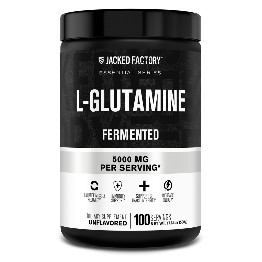 Jacked Factory L-Glutamine Powder 100 Servivné služby - Vegan Fermented L Glutamine Supplement for Post Workout Muscle Recovery, imunita, Tráviace zdravie 