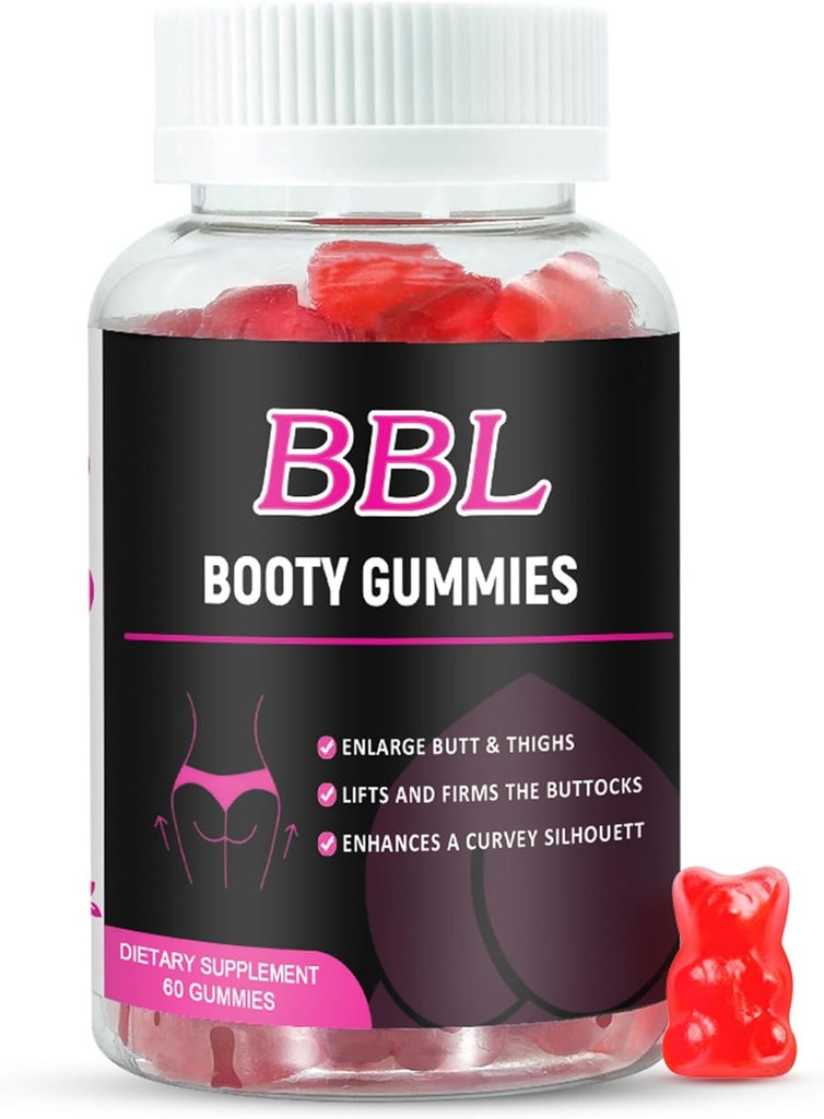 BBL Gummy pre ženy rast zadku, 60 gróf, medveď tvar Booty Gummy pre zvýšenie chrumkavé telo, Butt Boost vitamín Gummy pre väčšie zadok rýchlo,Vegan hmotnosť Gainer Gummy
