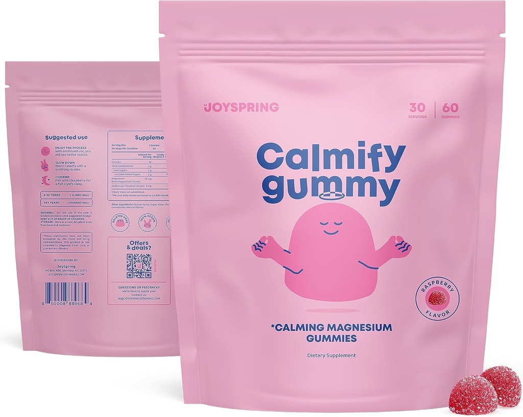 RadosťSpring deti horčík Gumies - Pokoj Gumies pre deti - Pokojná podpora horčíka Prírodné pre batoľatá a dospievajúci chutný nízky cukor upokojujúce 60 Počet
