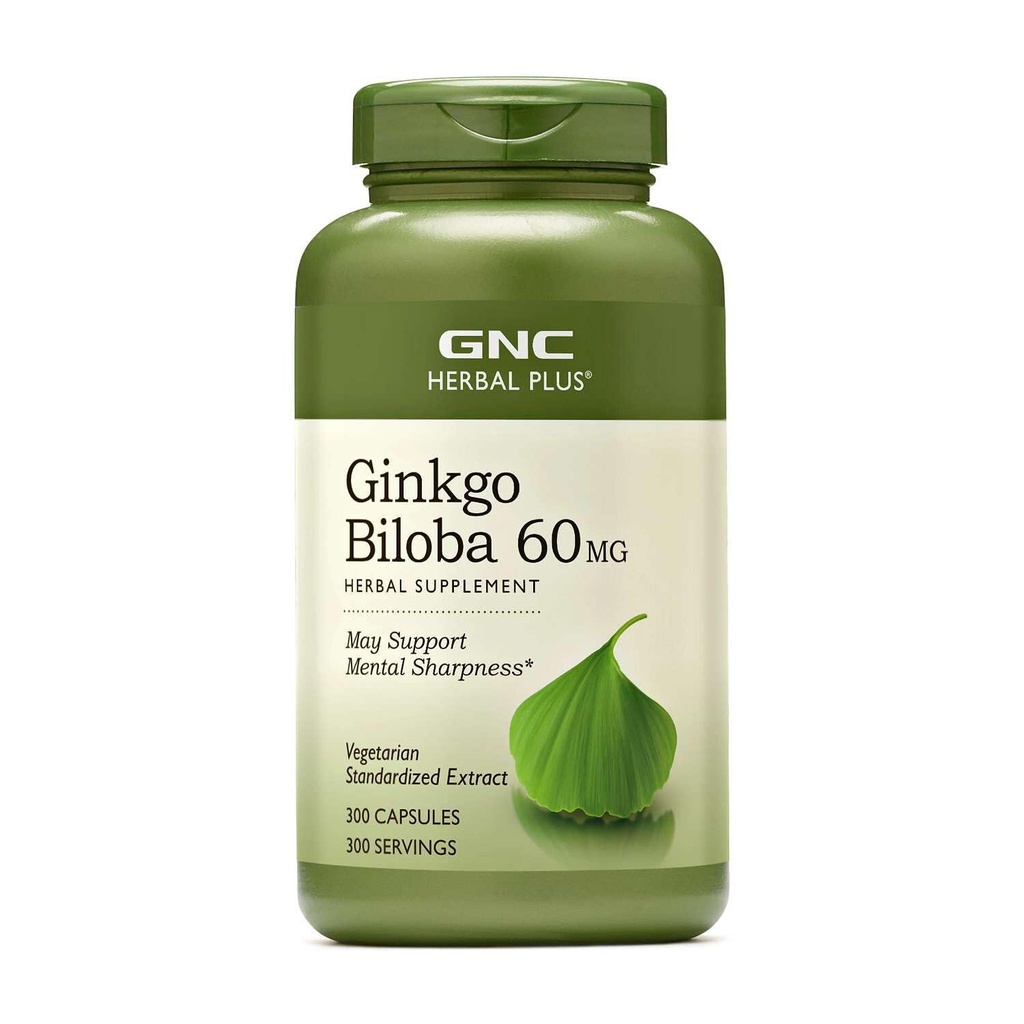 GNC bylinné Plus Ginkgo Biloba 60mg doplnok, Vegetarián, podporuje duševnú ostrosť, 300 Služieb