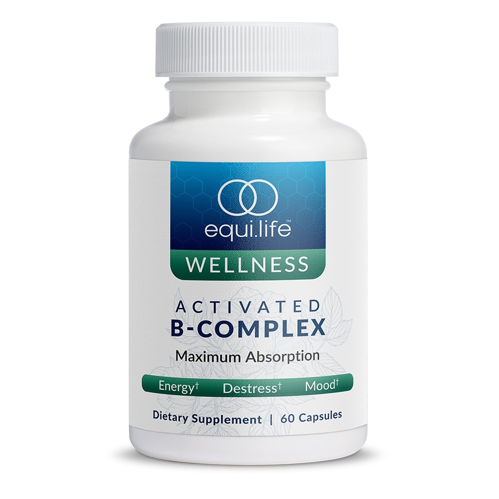 Equilife Activated B Complex, Super B Complex Diétary Supplement With Biotin, Inozitol, B12 & B6, Cholín a folate to Support Energy & Hair, Nail Health, Gluten Free, Vegan, Non GMO, 60 Kapsule