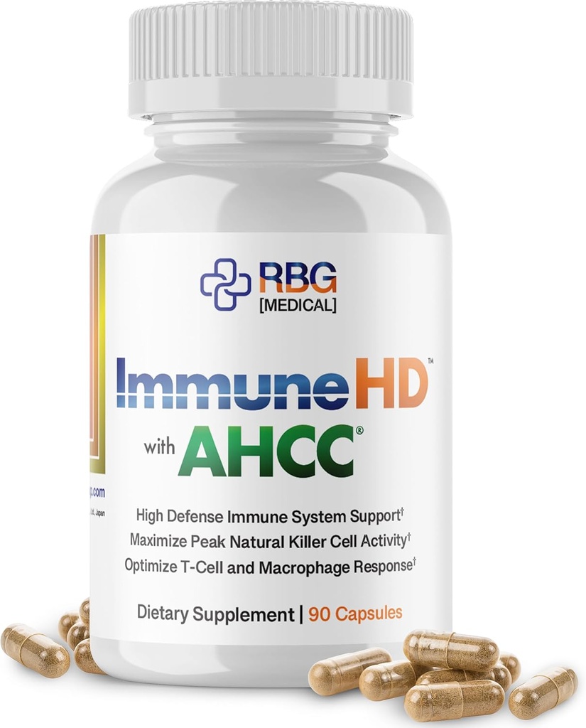 Immuno-HD s AHCC doplnkom pre imunitnú podporu, 1500 mg AHCC Mushroom extraktu + Olive Leaf & Quercetin s hypromelínom, prírodná killerová bunková aktivita pre imunitný systém, funkcia pečene, 90 Caps, RBG