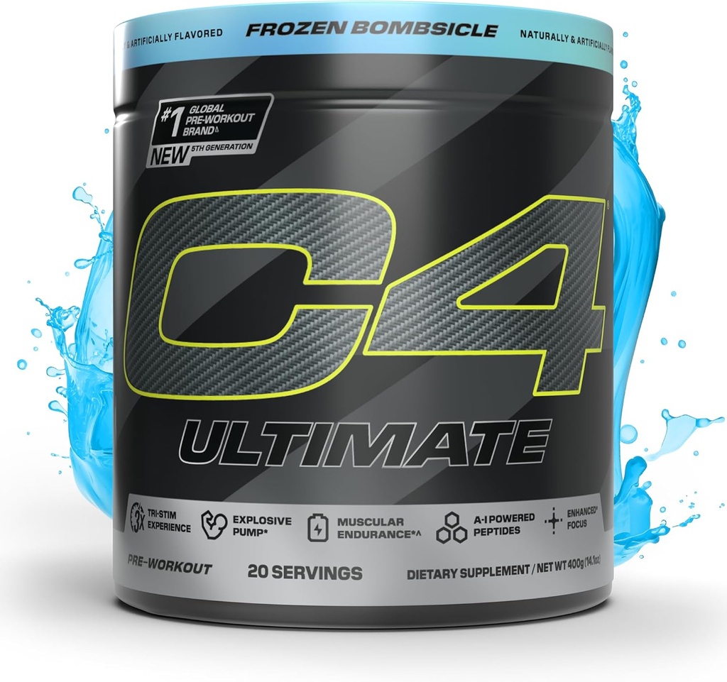 Cellucor C4 Ultimate Pre Workout Powder - Sugar Free Preworkout Energy Supplement for Men & Women - 300mg Caffeine + TeaCrine + Dynamine + Creatine - Frozen Bombsicle, 20 Servings