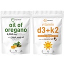 Micro Ingredients Oregano Softgels 6,000mg Per Serving & Vitamin D3 5000 IU Plus K2 (MK-7) 100 μg, 300 panenský kokosový olej Softgels Bundle Pack 4X Strength Carvatrol & Thymoquinon 