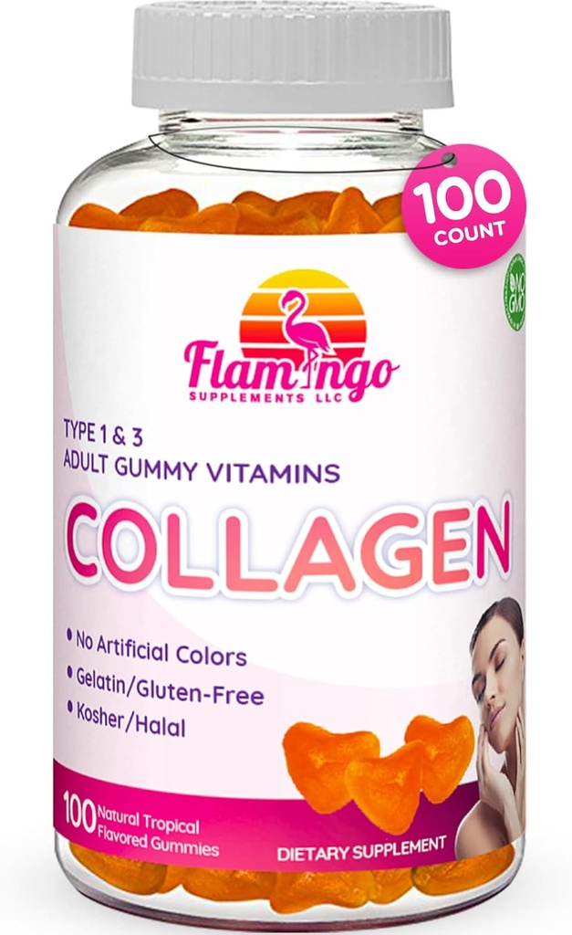 Collagen Gummies- Natural Marine Collagen for Women, and Men- kolagen Doplnky pre kožné vlasy, nechty- Hydrolyzed typ 2 & 1 3- Nahradiť pilulky a prášky - žiadna želatína, Kosher, Halal- 100 Ct.