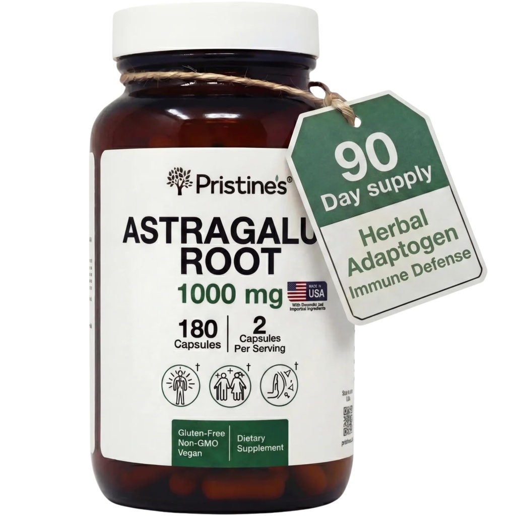 PRISTINE Astragalus Root Immune Suplement Capsule - 1000 mg 90 Day Supply Herbal Adaptogen - Zdravé starnutie, srdce a pľúca Zdravie