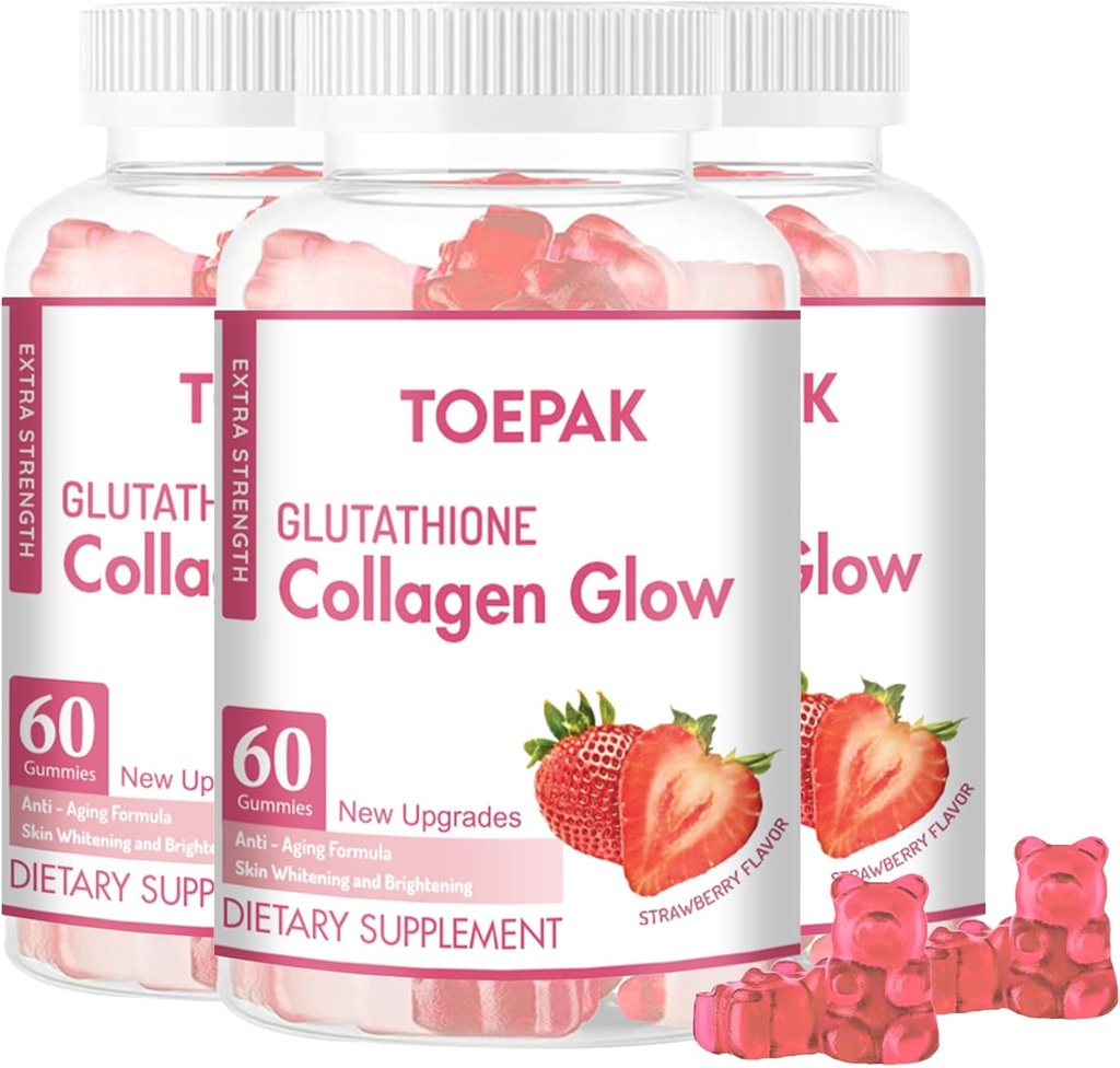 Multi kolagén Protein Glow Beauty Collagen Gummies, Ženská anti-Aging podpora s glutatiónom, Biotin a multivitamíny, podporuje zdravie kože a vlasov, Jahodová, 180 Gummies (90 dní)
