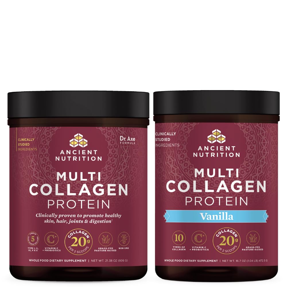 Ancient Nutrition Multicolagen Protein Powder, unflaved, 60 Servings + Multicolagen Protein Powder, Vanilla, 45 Servings
