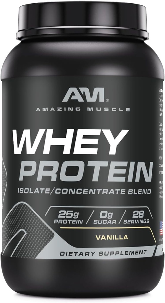 Amazing Muscle 100% Srvátkový proteín prášok * Advanced Formula s srvátkový proteín izolát ako primárna zložka spolu s ultra filtrovanou srvátkový proteínový koncentrát (Vanilla, 2 LB)