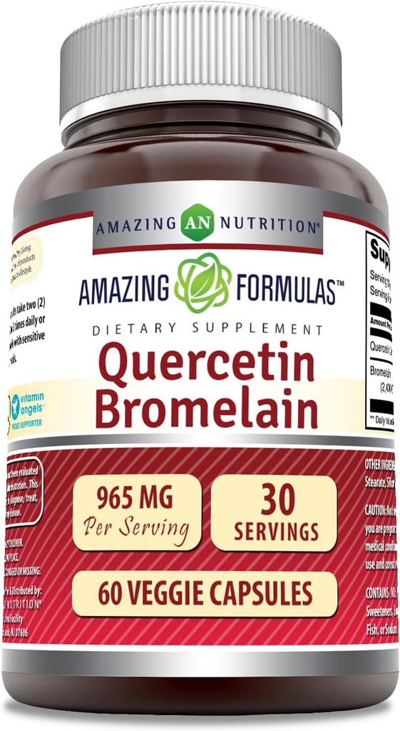 Amazing Nutrition Quercetin 800 Mg with Bromelain 165 Mg Veggie Capsules Supplement 