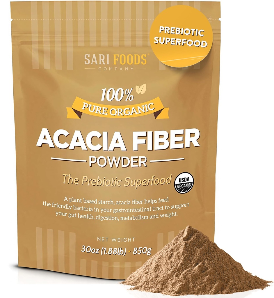 Sari Foods Organic Acacia Fiber Powder (30 Ounce): Prírodné, celé potraviny, Plant Based Prebiotic Superfood for Gut Health
