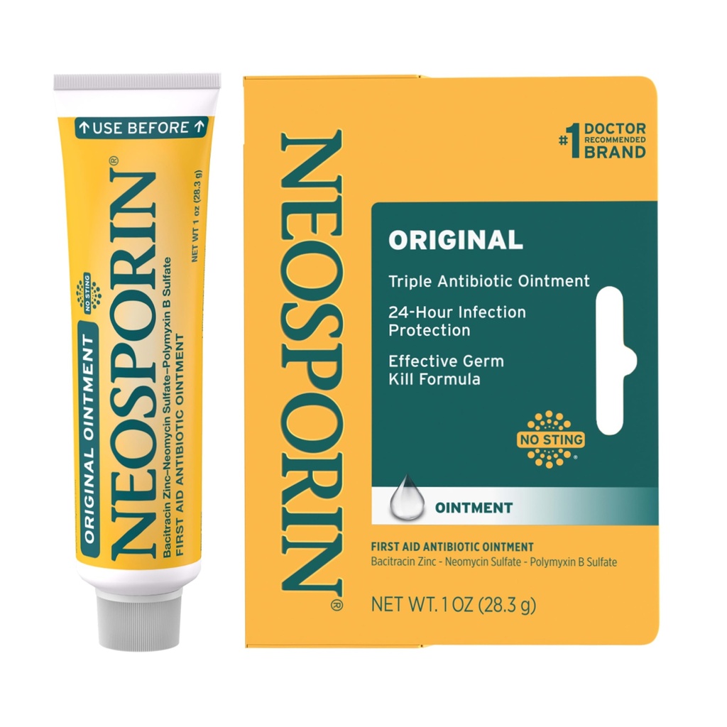 Neosporin Original First Aid Triple Antibiotic Ointment, Bacitracin Zinok & Neomycín Sulfát Infekcie Ochrana, Starostlivosť o rany Liečba a Zjazvený Vzhľad Minimizer pre menšie rezy, Škraby a popáleniny, 1 oz
