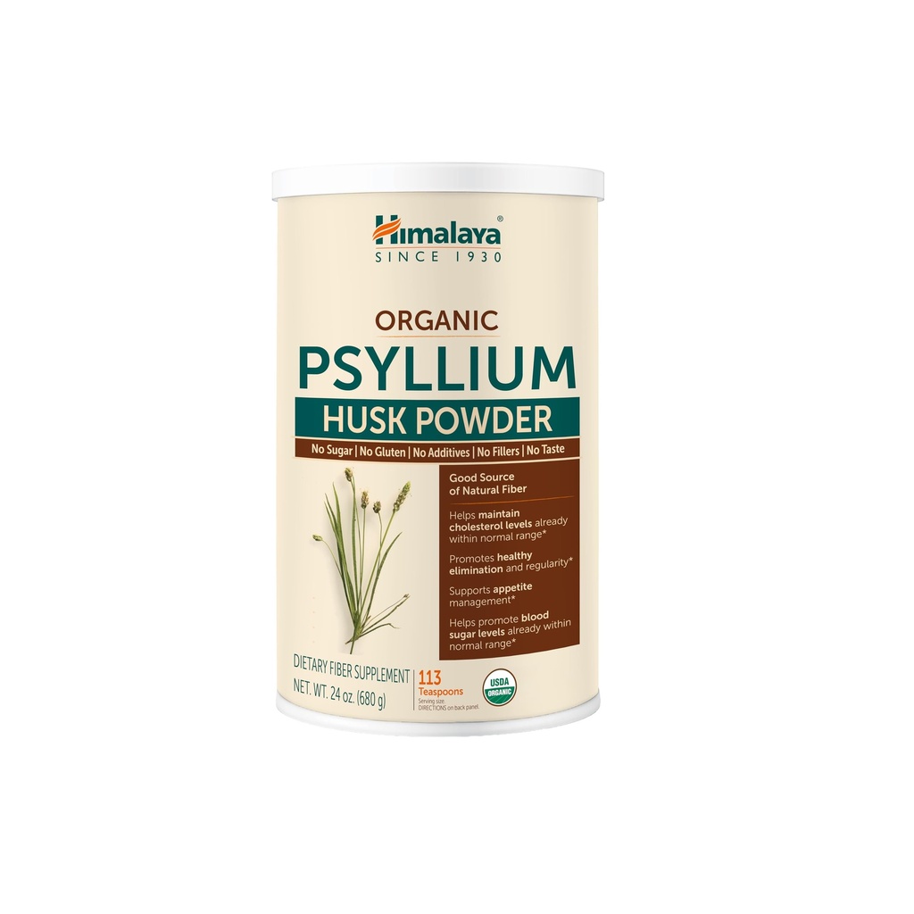 Himalája Organic Psyllium Husk Powder, Daily Dietary Fiber Supplement, Regularity, Appetite Management, Certified Organic, Non-GMO, Žiadne umelé farby, Unflavored, 113 Teaspoon Supply, 24 Oz