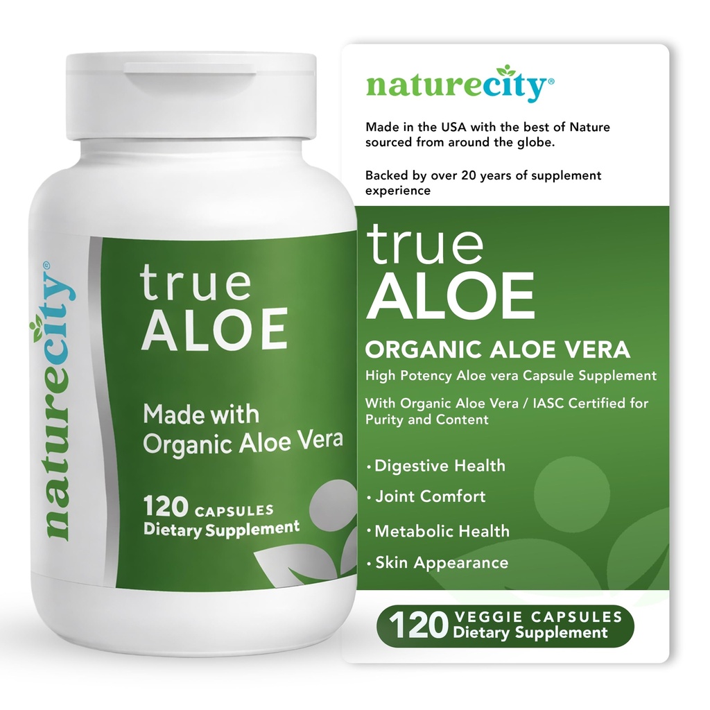 NatureCity True-Aloe Gut Health Support 80.000mg Aloe Vera Gel Equivalent Per Serving 