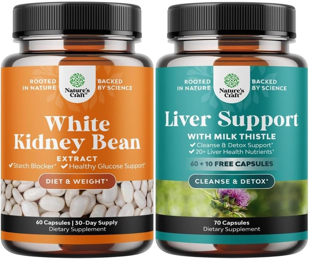 Bundle of Natural White Kidney Bean Extract - Tráviace zdravie Dietary Fiber and Workout Supplement and Pečeň Čistenie a detoxikácia a opravy Formula - Bylinné pečeň podpora doplnok s mliekom bodliak