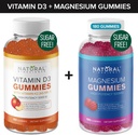 Bezcukrové vitamíny D3 K2 Gummy (60 Gumičiek) a bez cukru Extra sila Magnézové Gumičky (180 Gumiem), Vitamín D3 Gummies 5000 IU+K2 MK7 80 μg, Dusičnan horečnatý 500 mg