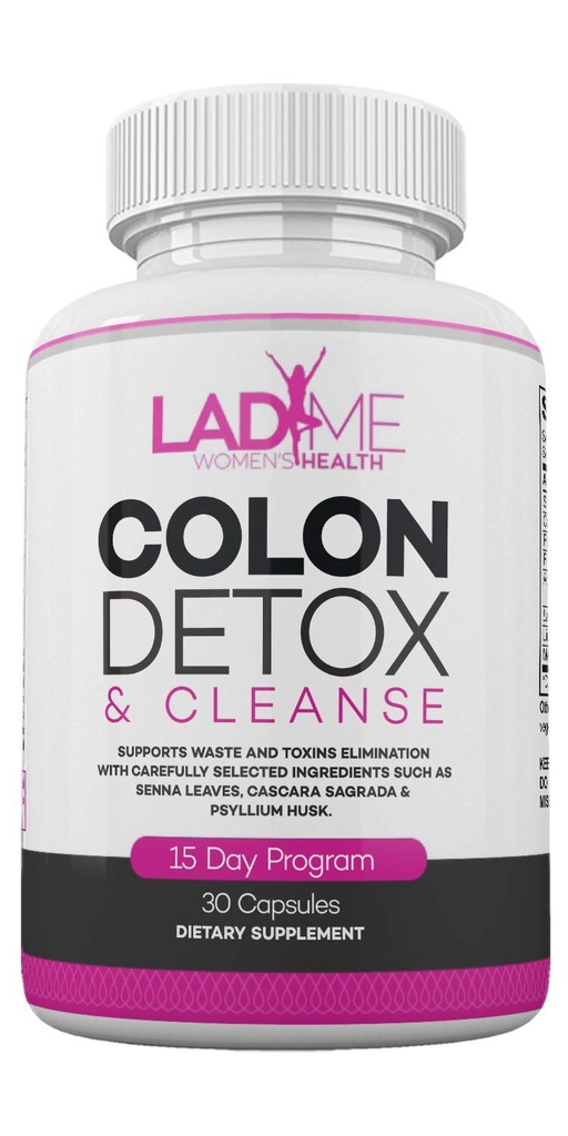 Pure Colon Cleanse & Detox 15 Day Program - Bylinné preháňadlo Zápcha Relief s Psyllium Husk, Cascara Sagrada & Senna Leaves - Špeciálne ženy Intestinálne čistenie Ladyme - 30 Kapsule