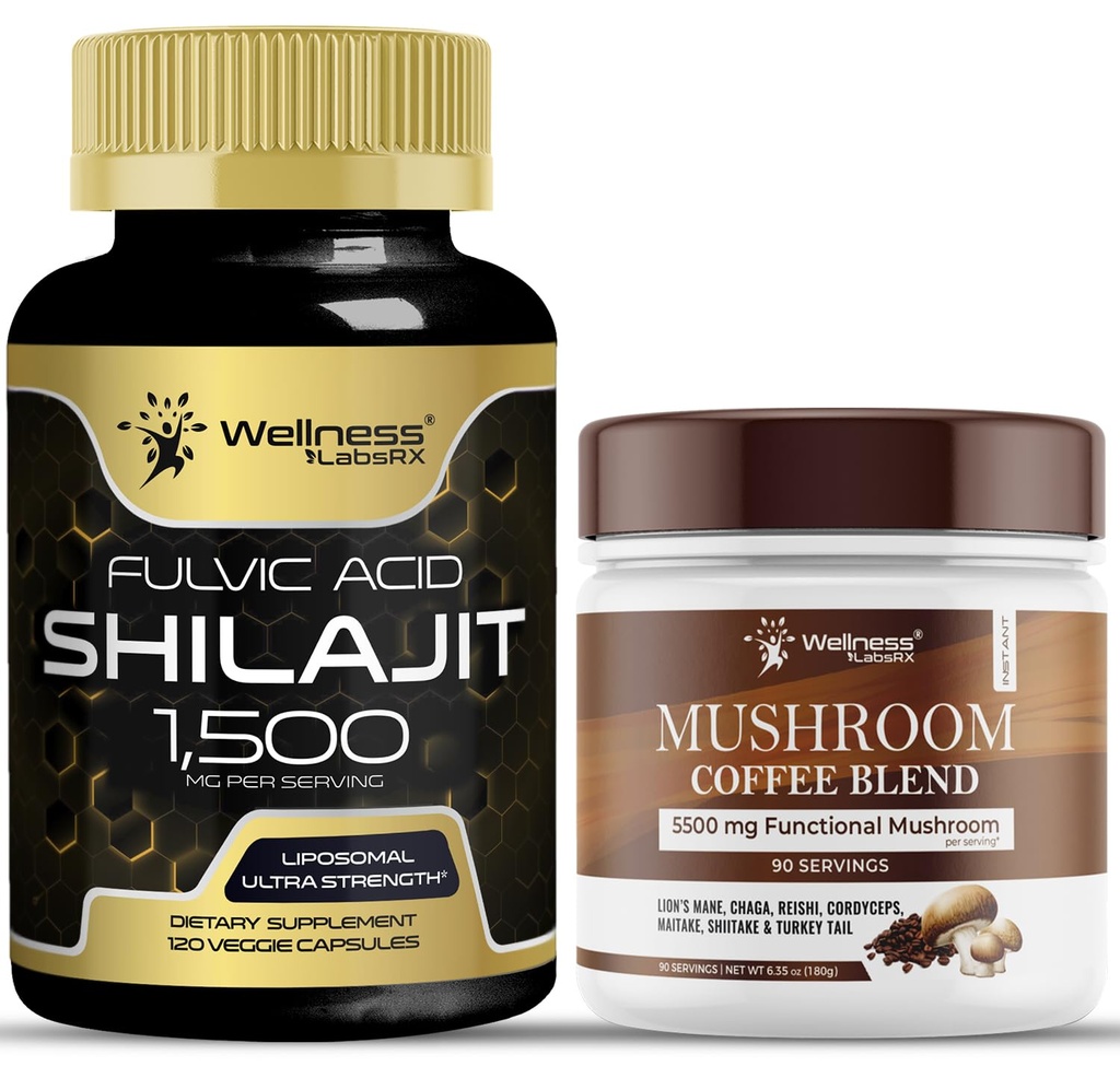 WELLNESS LABSRX Shilajit Pure Himalayan Kapsule 15,000mg - Hubová káva Blend