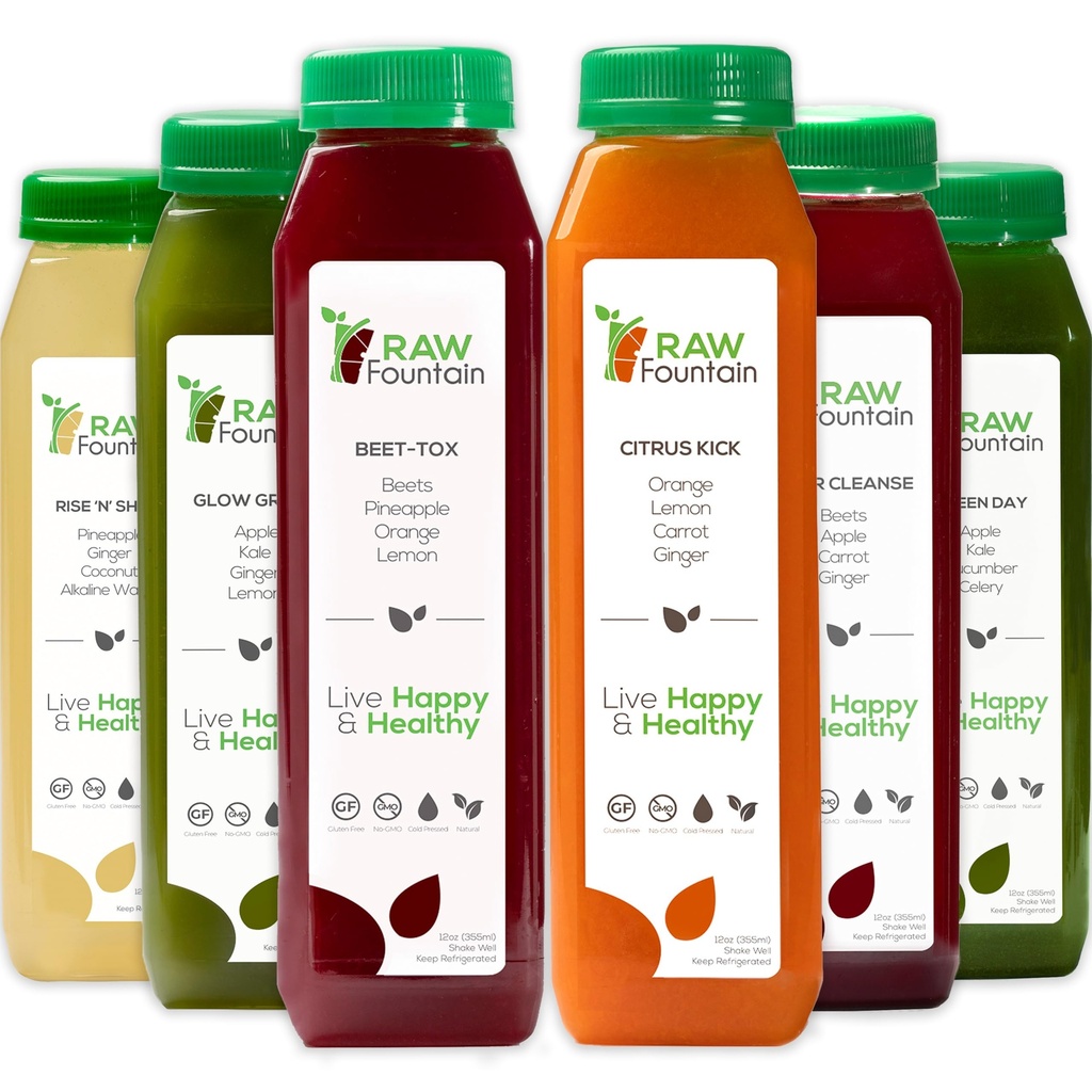 1 deň šťava očistiť od Raw fontány, Všetky prírodné Raw Detox očistiť, Juicing pre telo reset, studené lisované šťavy rýchly, skvelý spôsob, ako skočiťštart zdravej stravy 6 fliaš 12oz