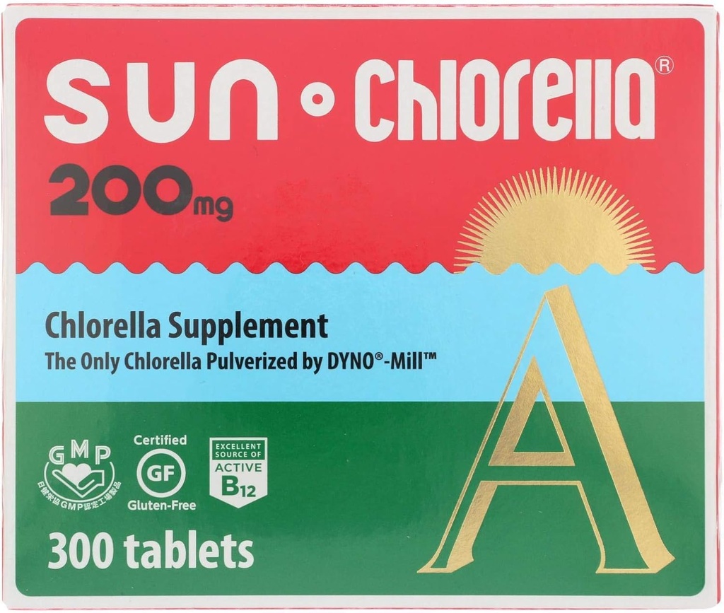SUN CHLORELLA - Chlórella Supplement, Vitamínom obohatené a Vegan-Friendly tablety (200 Mg - 300 ct)