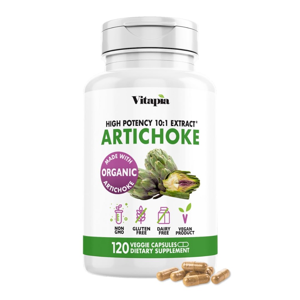 Vitapia Organic Artičoke Extract Supplement - Pečeň Cleanse Detox & Repair, Pečeň zdravie, Trvanlivosť, Antioxidant Podpora - 120 Vegan Kapsule, Non GMO, Gluten Free