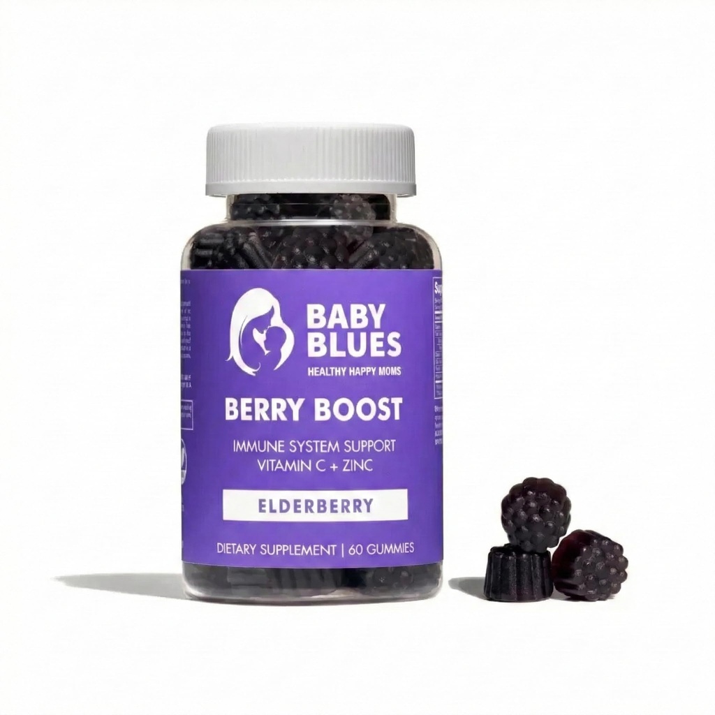 Baby Blues Berry Boost pre mamičky, Imunity Elderberry Gummies Imunity Support s vitamínom C a zinkom pre dospelých, non-GMO imunitný systém Vitamíny Booster Vegan Gluten Free Gummies, 60ks