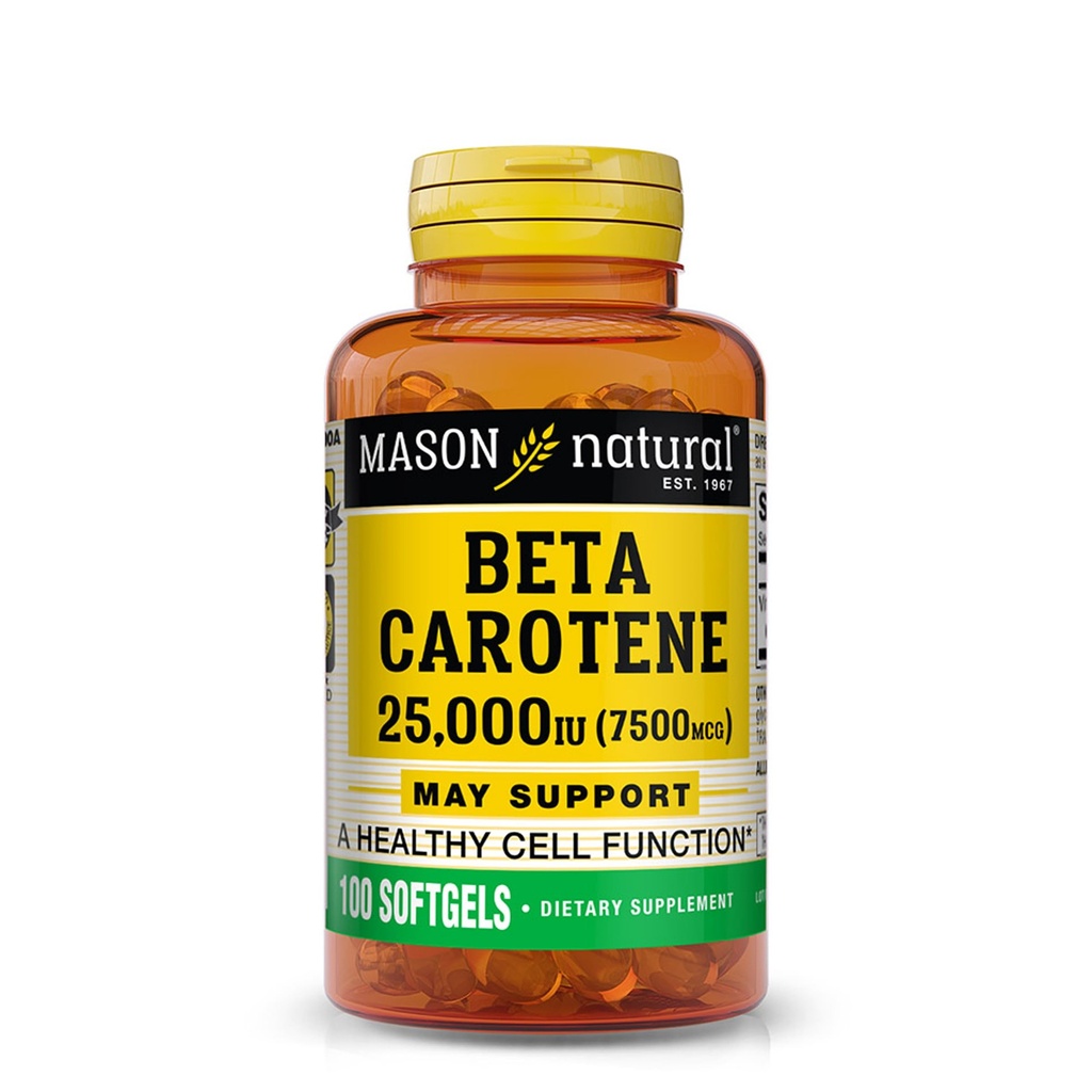 MASON NATURAL Vitamin A Beta karotén 25 000 IU - podporuje zdravé videnie, funkciu buniek a imunitnú funkciu, 100 softgelov
