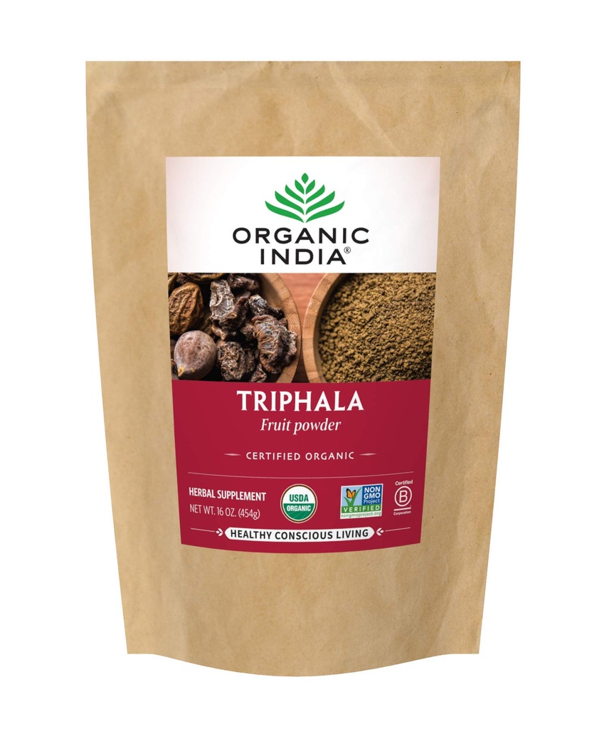 Organic India Triphala - Bylinné doplnky s Amla, Bibhitaki, Haritaki, Digestion & Colon Support, Immune System Support, Adaptogen, Vegan, USDA Certified Organic - 1 lb Bag
