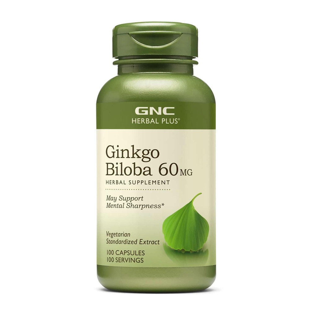 GNC bylinné Plus Ginkgo Biloba 60mg doplnok, Vegetarián, podporuje duševnú ostrosť, 100 slúži
