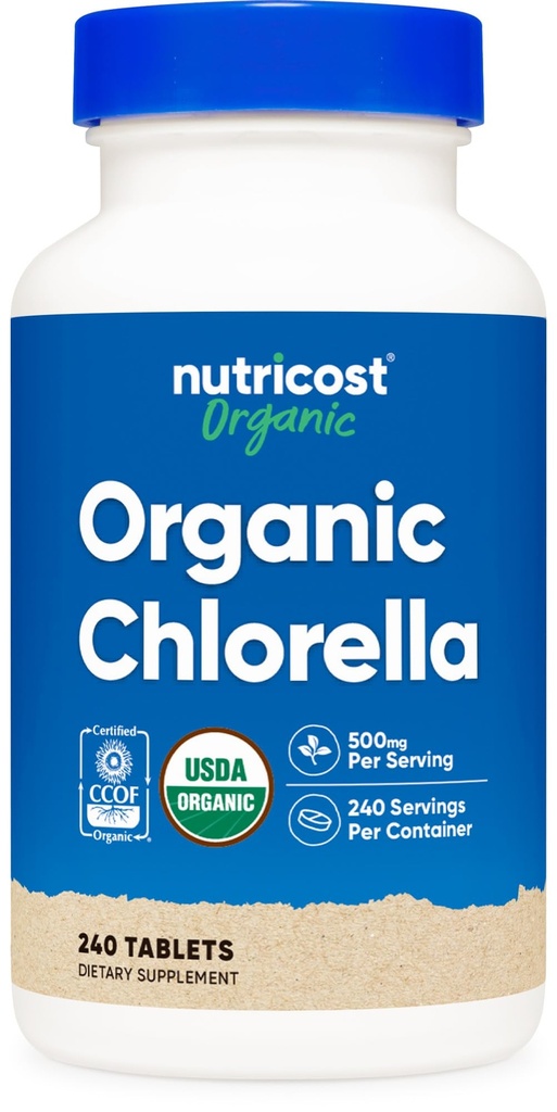 Nutricost Organic Chlorella 500mg, 240 Tablety - Bezlepkové, Non-GMO