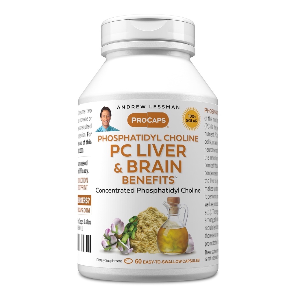 Andrew LESSMAN PC Pečeň a mozog Výhody 60 Softgels - Fosfatidyl Choline, Najdôležitejší stavebný blok pre zdravé pečene a mozgu štruktúry, Funkcia. Žiadne prídavné látky. Ľahko prehĺtať softgely