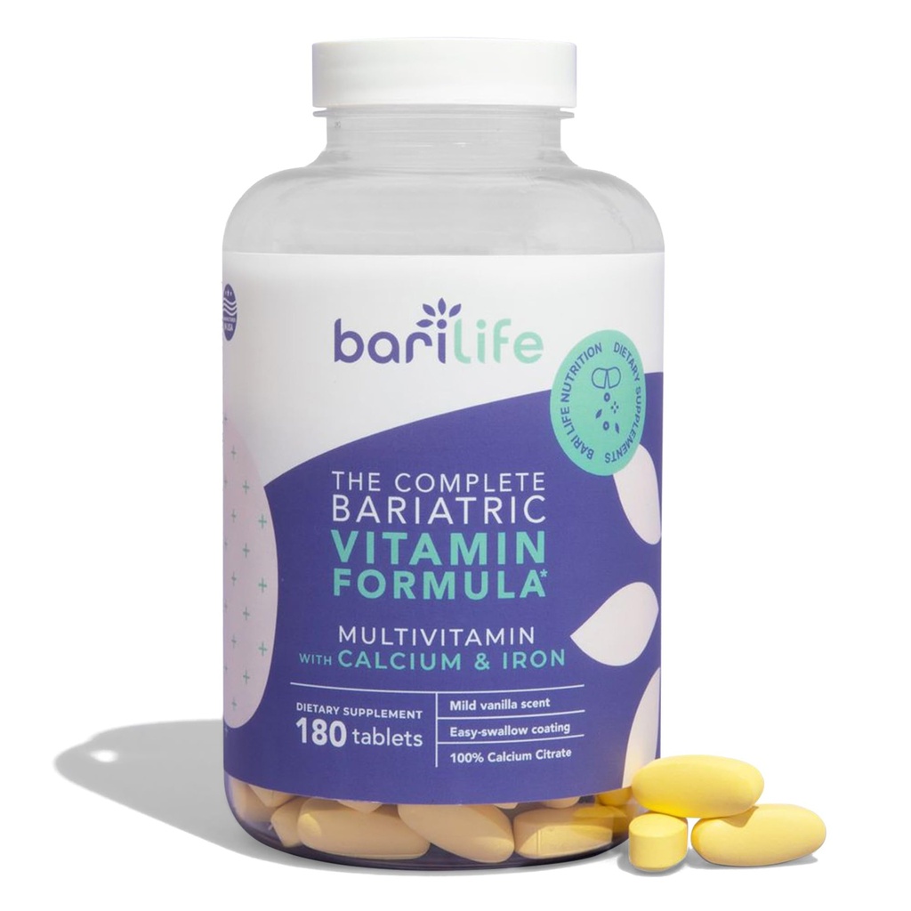 Bari Life Kompletný bariatrický multivitamín Nežuvateľné tablety w/Calcium Citrát a železo - 180 tabliet/fľaša