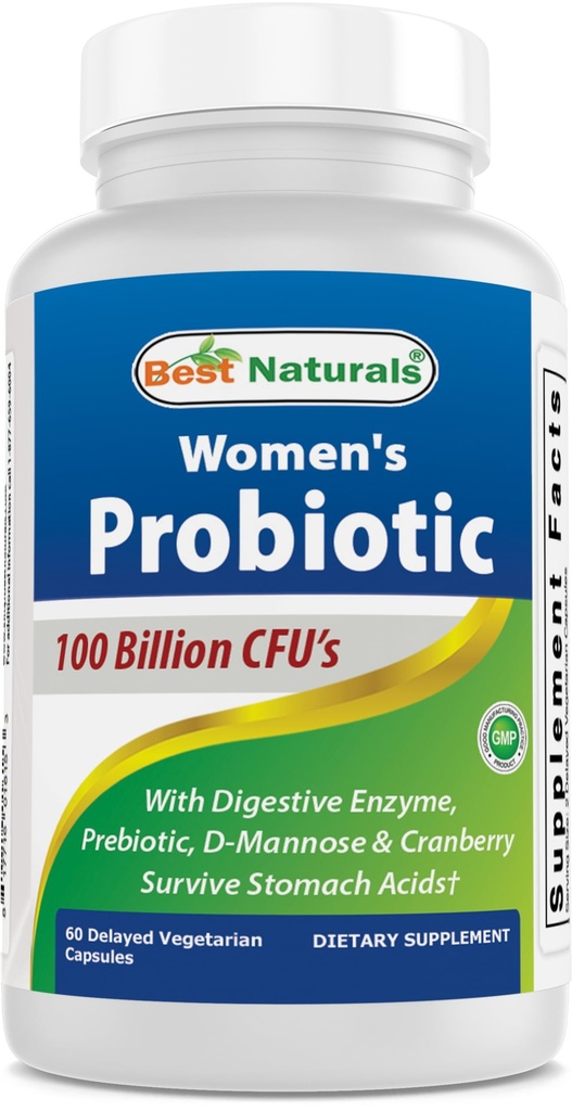 Najlepšie prírodné probiotiká pre ženy 100 miliárd CFU - 10 kmeňov + Prebiotiká Fiber + Tráviace Enzyme Blend + Ženské zdravie Bylinné Blend - Immune, Tráviace & Gut Health - 60 Deleyaed Kapsule