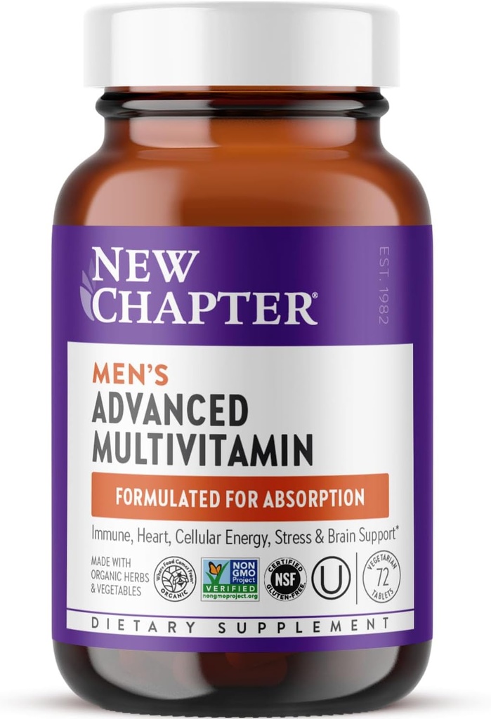 Nová kapitola Mužské multivitamínové Advanced Formula pre stres, mozog, imunitné, srdce a energetická podpora, vyššia úroveň celopotravinového kvasenia esenciálne živiny pre mužov + selén + B vitamíny, 72 ot