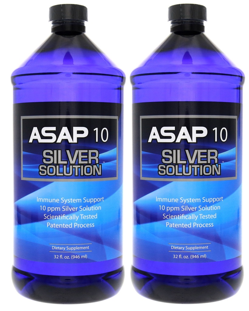 American Biotech Labs ASAP 10 PPM Silver Sol Immune System Support 2 Balenie 32 Oz Totalling 64 Oz