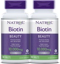 Natrol Biotin Beauty Tablety, podporuje zdravé vlasy, koža a nechty, pomáha podporovať metabolizmus energie, pomáha previesť potraviny do energie, maximálna sila, 10 000mcg, 100 počet (Stock of 2)