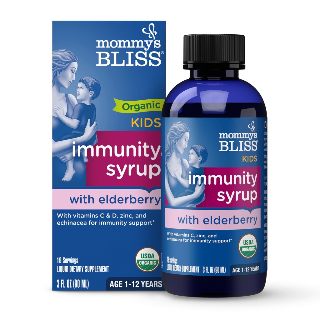 Momy's Bliss Organic Elderberry Sirup & Imunity Boost With Vitamíny, Prebiotiká & Echinacea for Kids & Adults 1 yr+, 3 Fl Oz