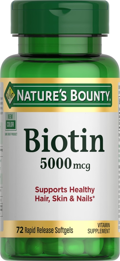 Prírodné Bounty Biotin, podporuje metabolizmus pre celulárne energie a zdravé vlasy, koža, a nechty, 5000 mcg, 72 Softgels