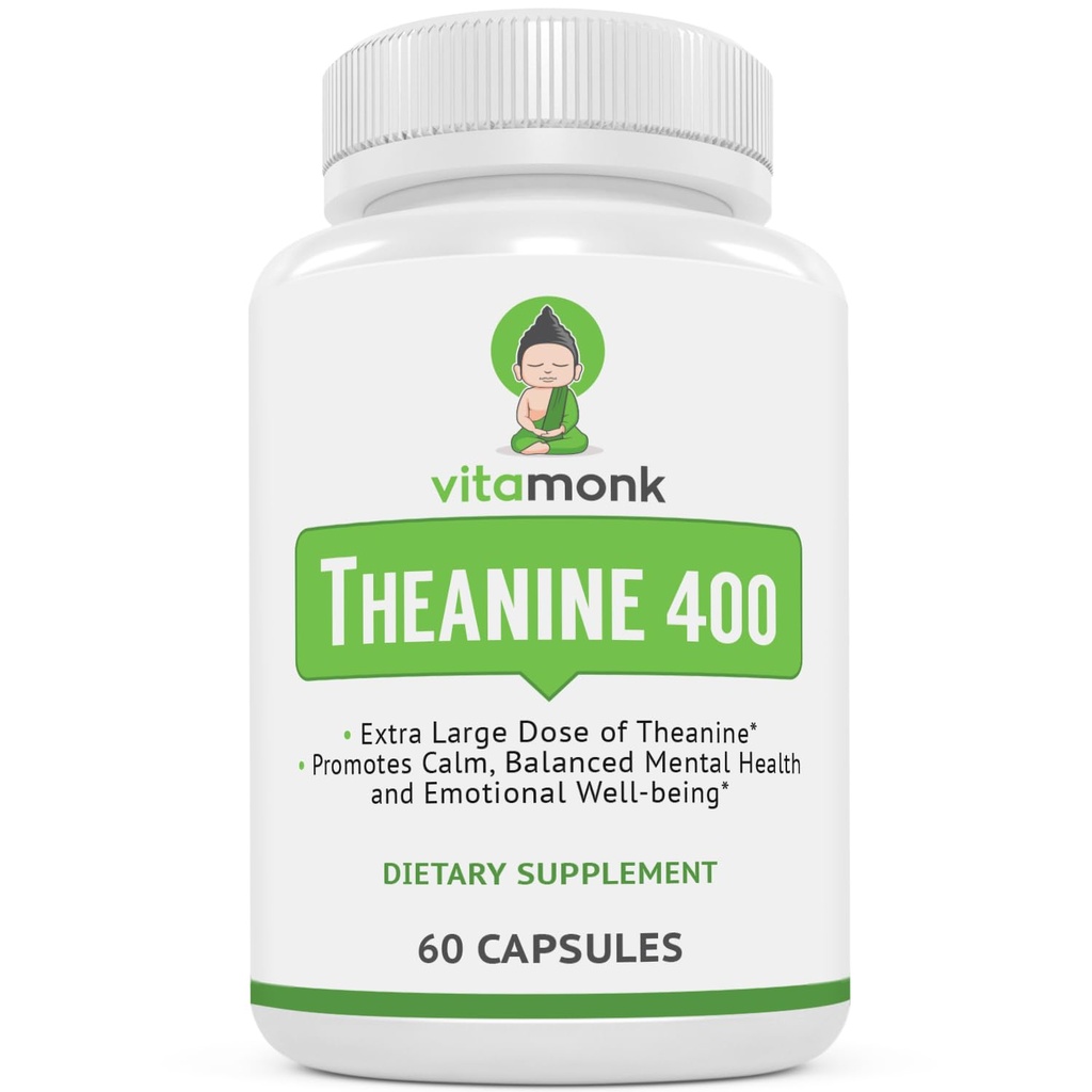 VitaMonk L Theanine 400mg Doplnok - L-Theanine 400mg bez umelých výplne - Extra sila L Theanine Supplement - Ltheanine 60 Kapsule