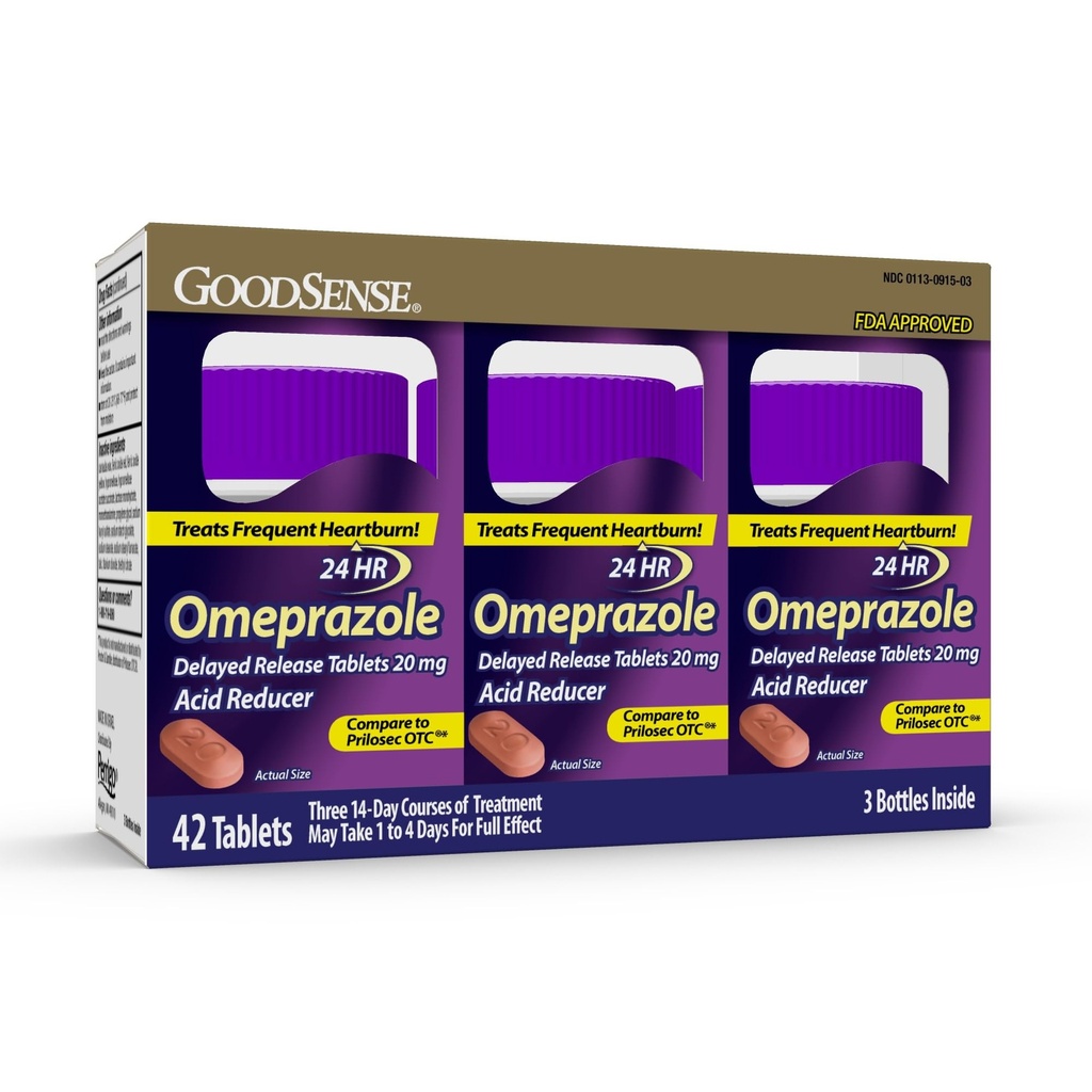 GoodSense Omeprazol Tablety s oneskoreným uvoľňovaním 20 mg, Redukcia žalúdočnej kyseliny pre liečbu častým pálením záhy, 42 počet