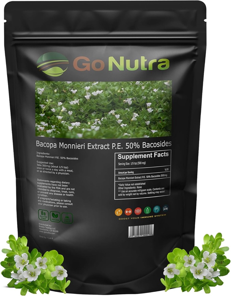 Go Nutra Bacopa Extract Powder (Bacopa Monnieri) 50% Bacosides - Bylinný extrakt Brahmi Supplement (8 oz.)